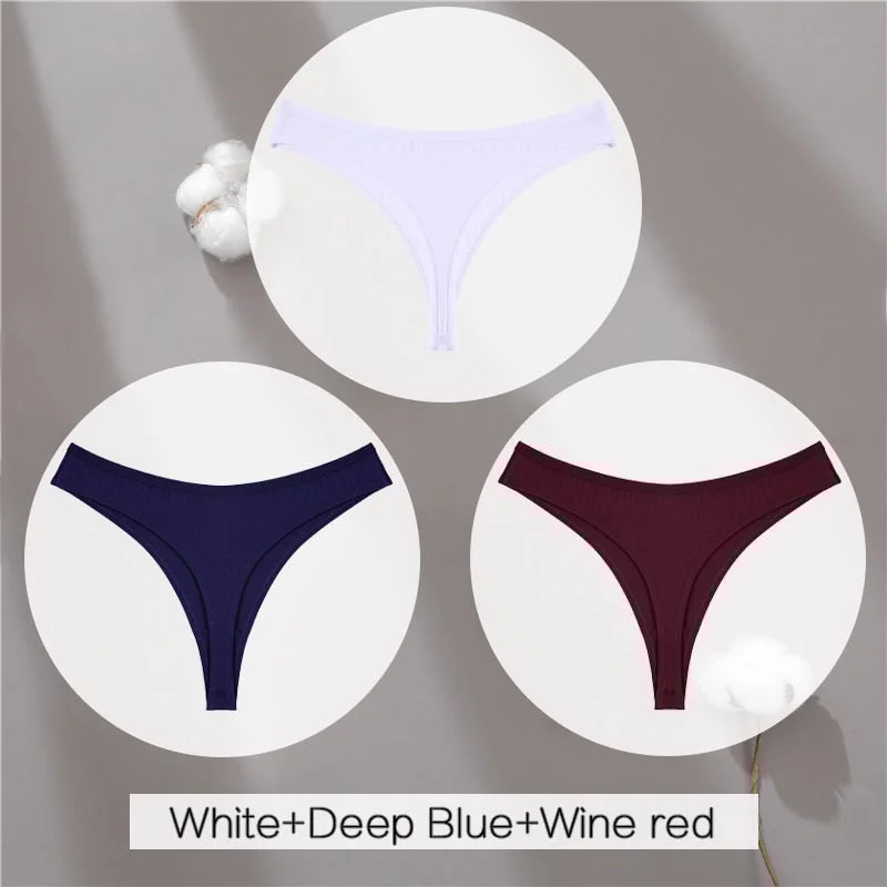 FINETOO Cotton Thongs Women 3Pcs/set Soft T-back Underpants S-XL Ladies G-string Underwear Low Waist Cotton Panty Lingerie New