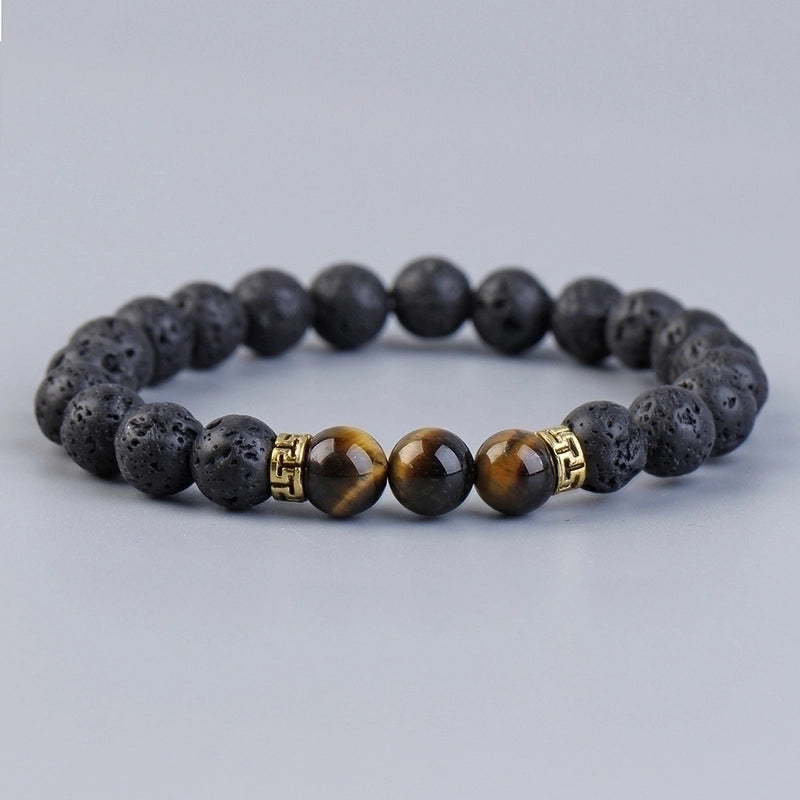 Retro Round Volcanic Rock Agate Tiger Eye Beaded Unisex Bracelets