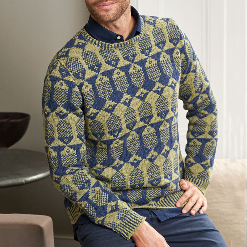 Retro Jacquard Long Sleeve Men's Sweater