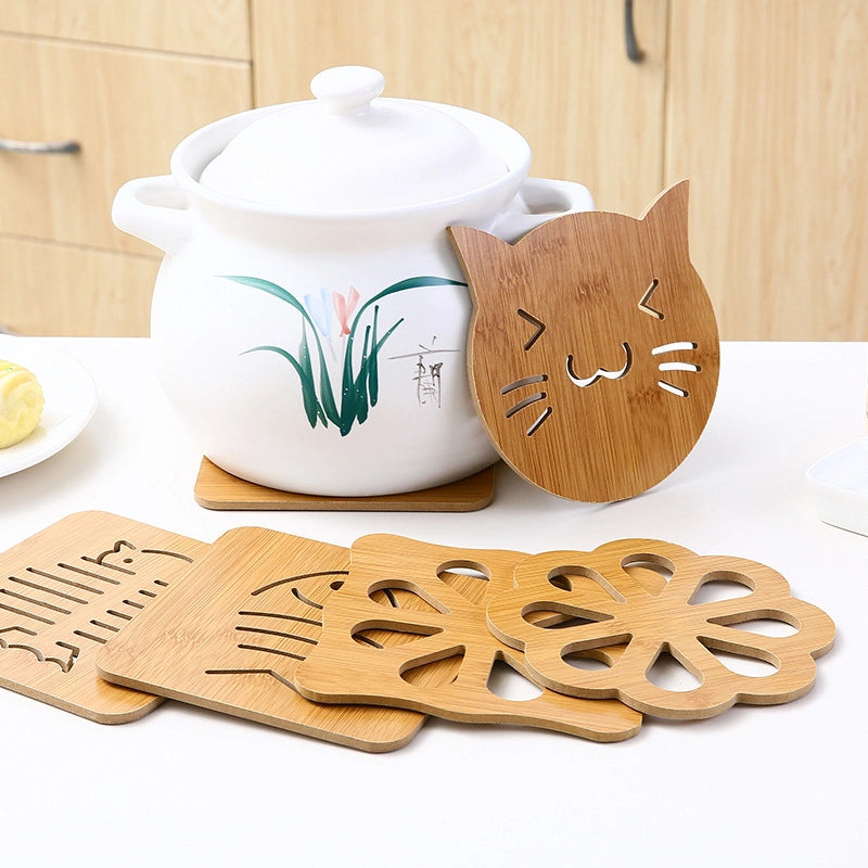 Home Wooden Cartoon Heat Insulation Mat Dining Table Mat Non-slip Pot Mat Creative Cute Cushion Tea Mat Bowl Mat Coaster