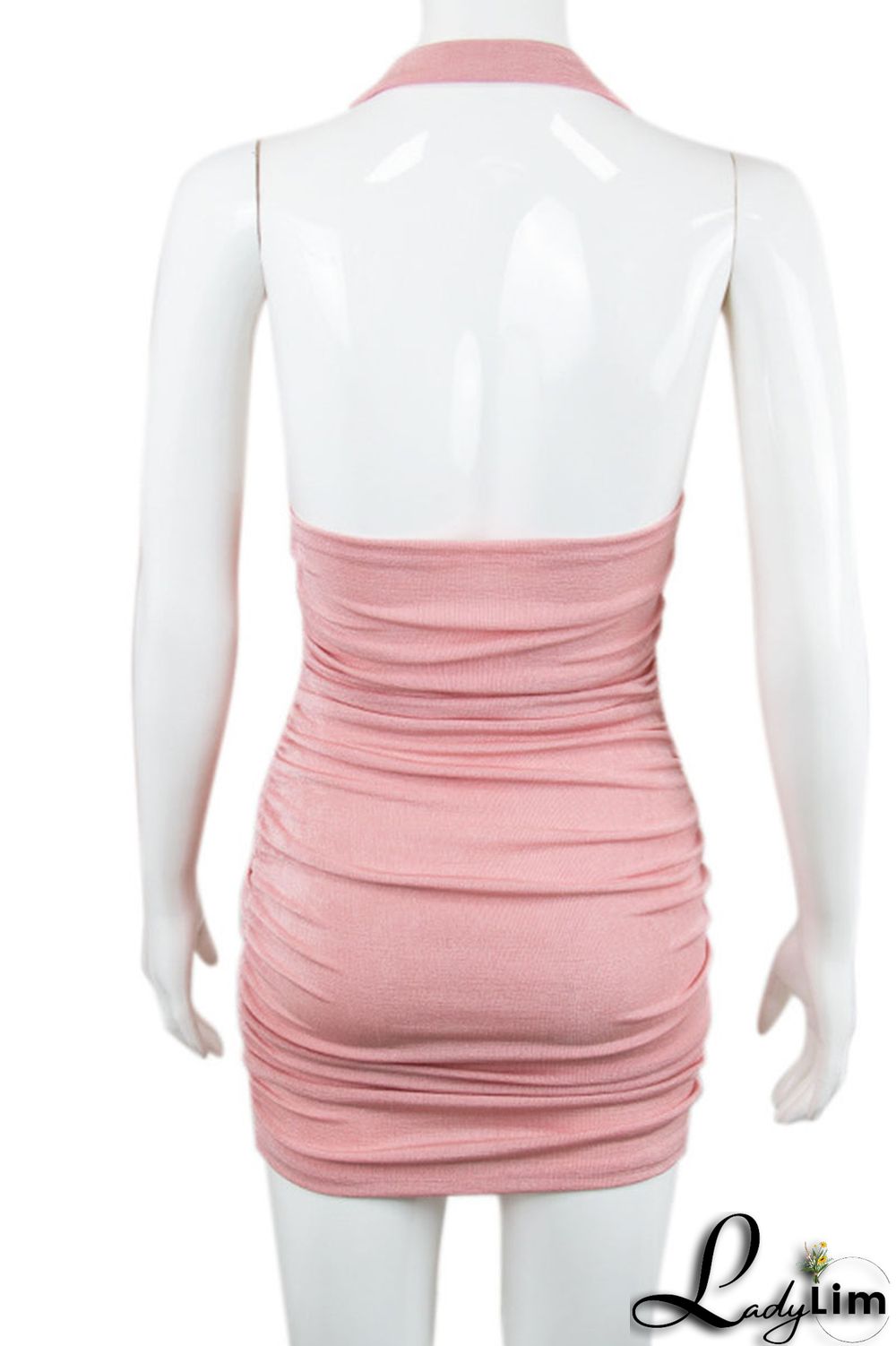 Black Sexy Solid Patchwork Backless Fold Halter One Step Skirt Dresses