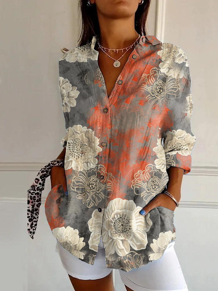 Classic Floral Print Casual Long Sleeve Shirt