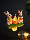 Resin Bunny Campfire Flickering Night Light Plug Into Wall Easter Decoration(US)