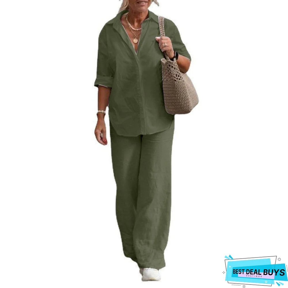 Casual Solid Color Pants Wide Leg Suit