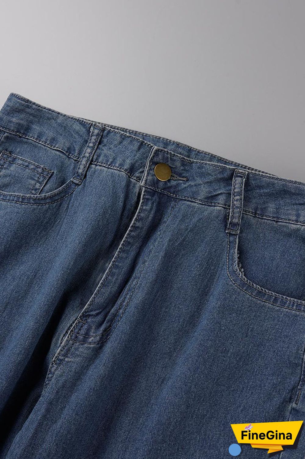 Baby Blue Casual Solid Patchwork Mid Waist Regular Denim Jeans