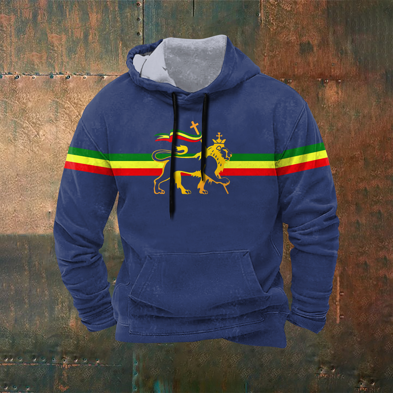 Stripe Reggae Lion Print Graphic Hoodie wearshes