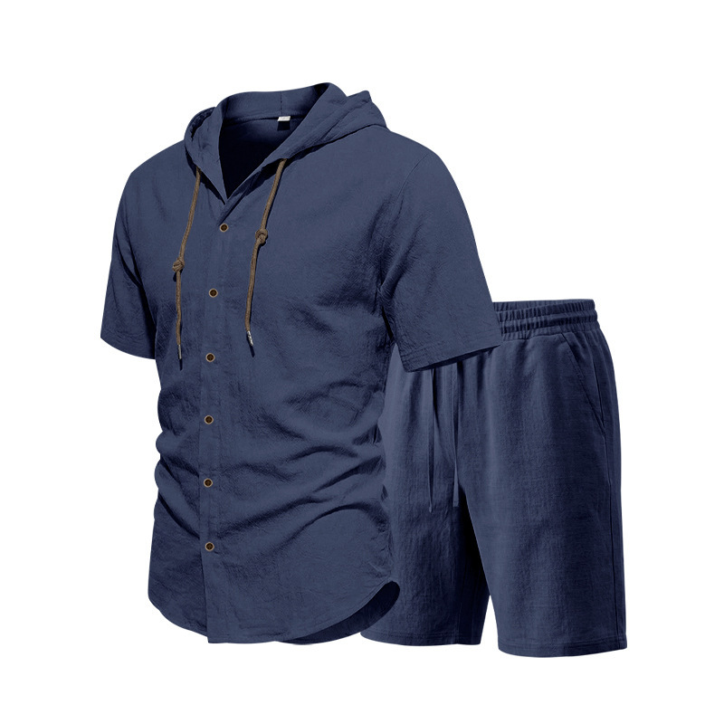 2026 Men’s Solid Color Casual Sports Set Minimalist Loose Hoodie Short Sleeve Zip Cardigan & Knee-Length Shorts Tracksuit