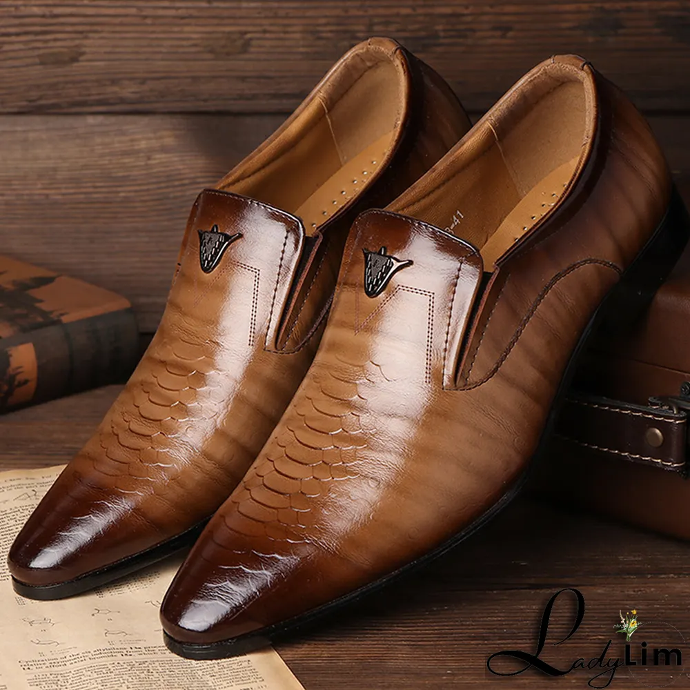 Brown Casual Vintage Basic Pointed Leather Shoes