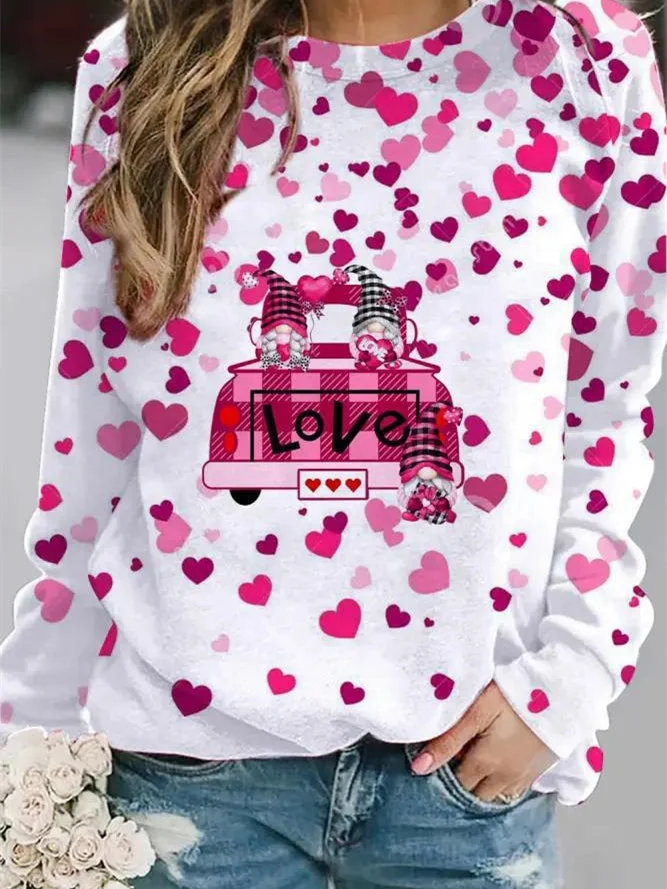 Women's Long Sleeve Scoop Neck Love Printed Graphic Tops