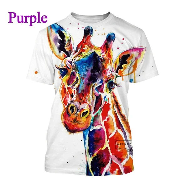 3D Printing Funny Animal Giraffe Pattern T-shirt Fashion Unisex Fun Casual Round Neck Short-sleeved T-shirt Top