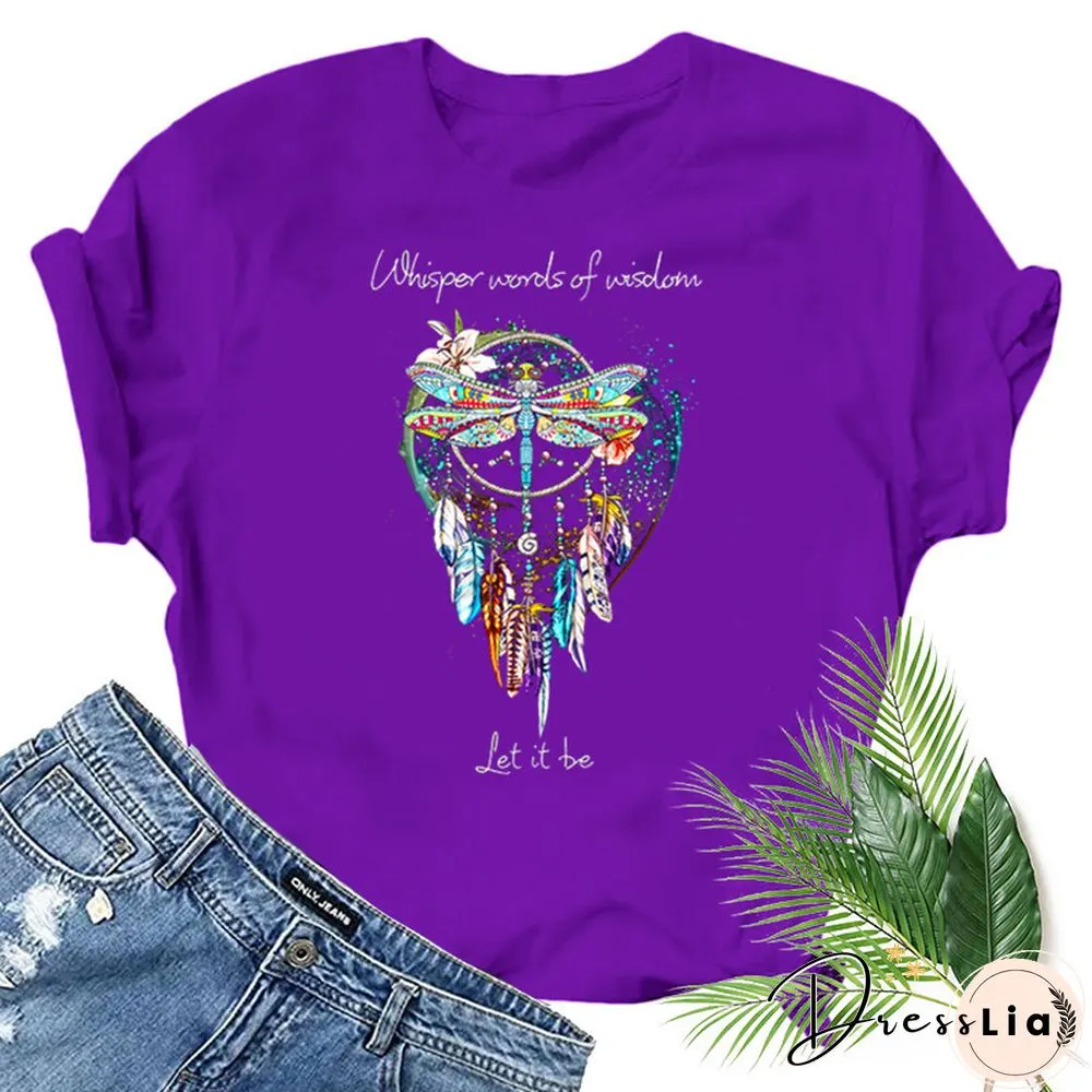 Dragonfly Windchimes Print Women T Shirt Short Sleeve O Neck Loose Women Tshirt Ladies Fashion Tee Shirt Tops Clothes Mujer