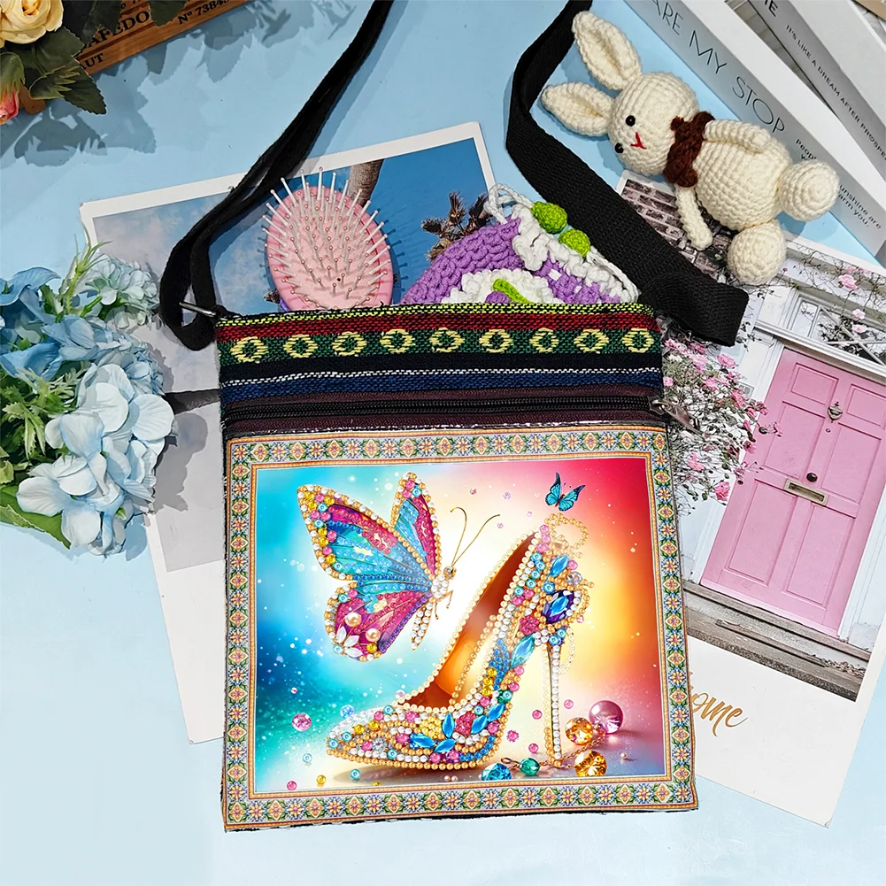 5D DIY Butterfly High Heels Diamond Art Purses Canvas Diamond Painting Shoulder Bag