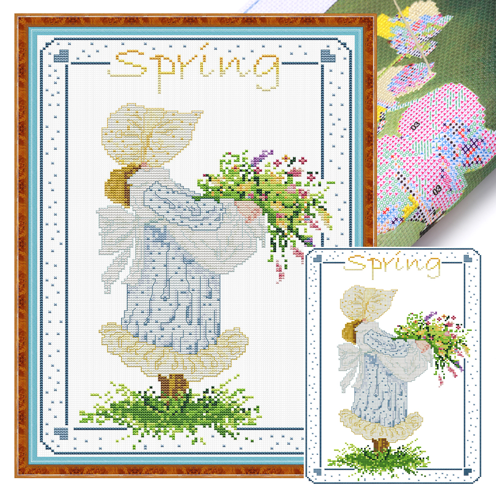 【Joy Sunday】Girl's Back-Spring Partial 14CT Pre-stamped Canvas(28*29cm) Cross Stitch(backstitch)