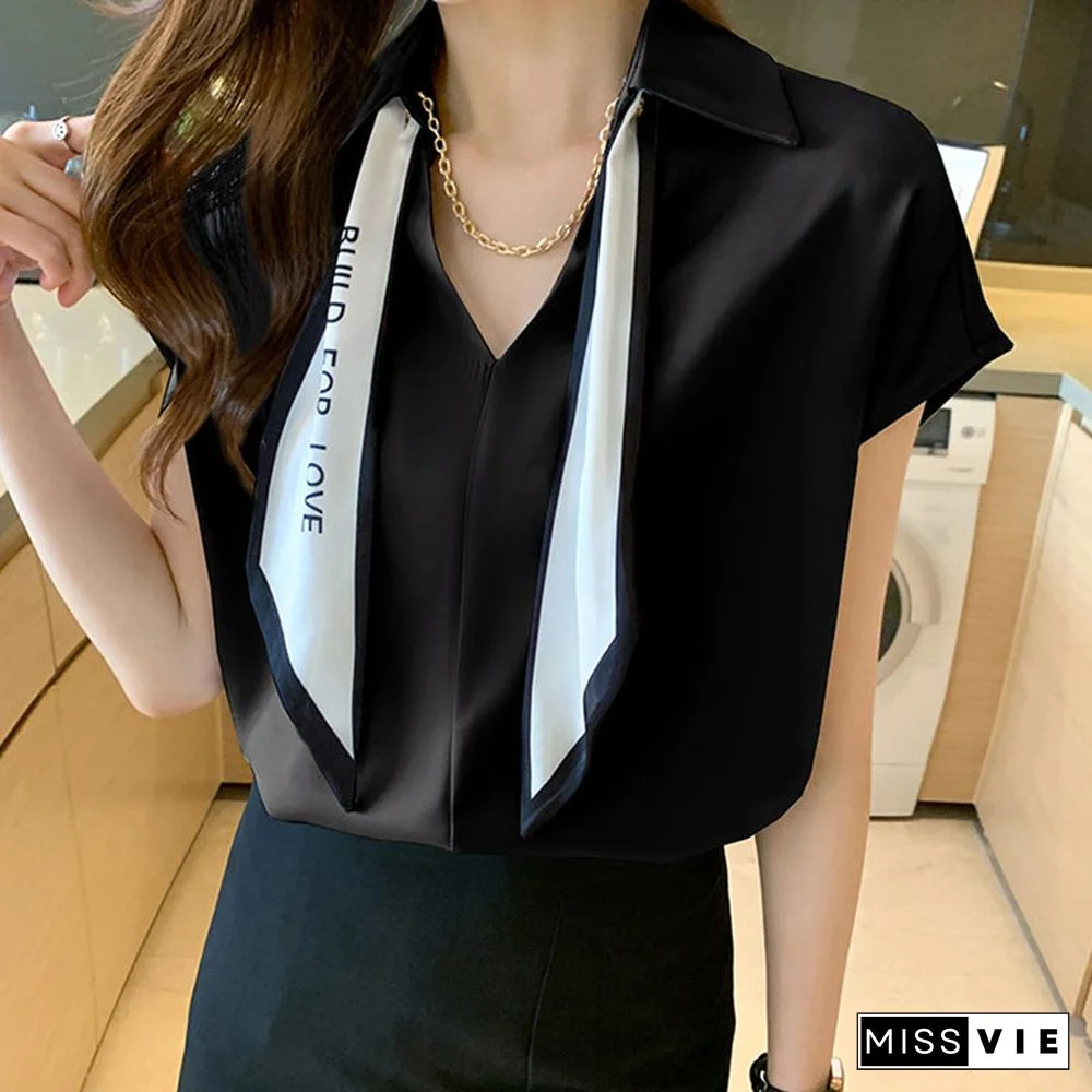 Chain Bow Tie Loose Shirt