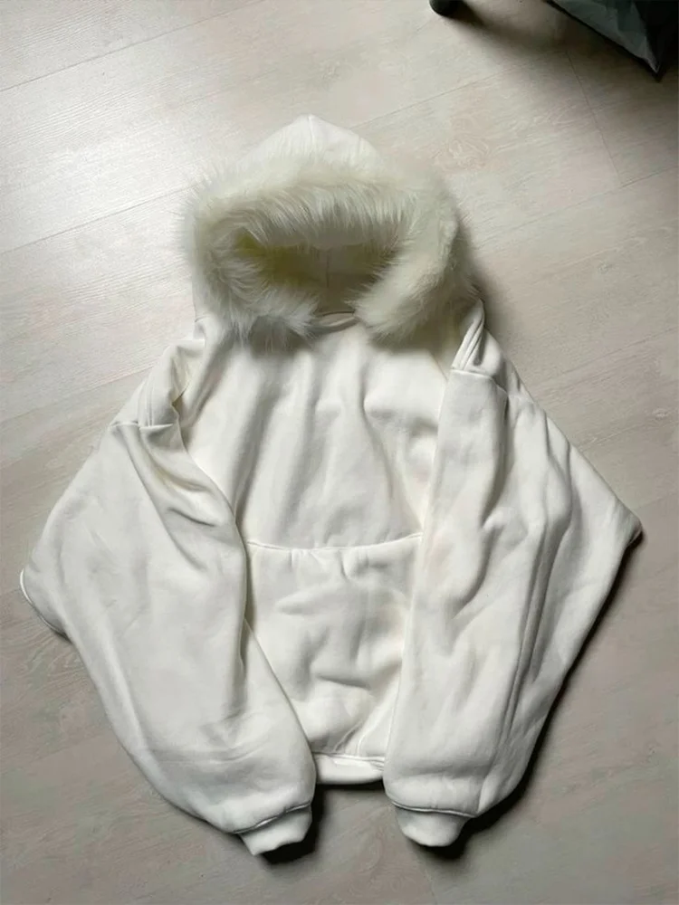 Aonga Plush liner retro Hoodie commuter Y2K top casual street rock aesthetics Harajuku punk hip-hops urban fashion chic women's hooded aonga