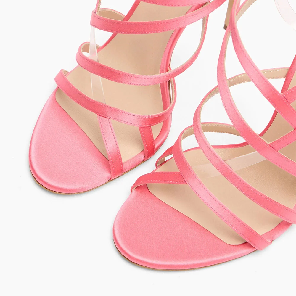 Cute Pink Round Toe Stilettos Strappy High Heel Sandals with Buckle