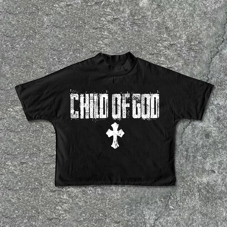 Vintage Child Of God Cross Graphic Print Cotton Cropped T-Shirts SOPULA