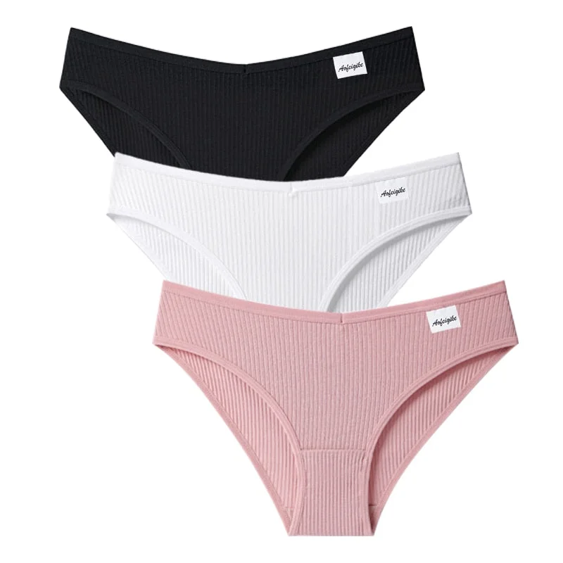 V Waist Cotton Panties Women Underpants Female Underwear Low-Rise 3PCS/Set 6 Solid Color Girl Briefs Ladies Lingerie Panties