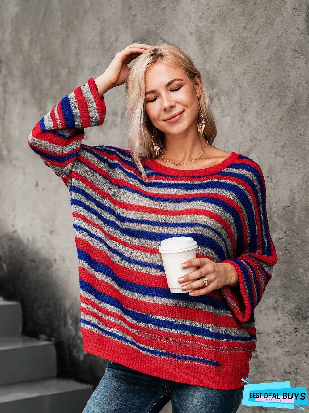 Basic Striped Scoop Neckline Sweater