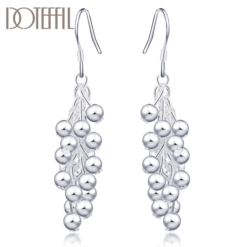 DOTEFFIL 925 Sterling Silver Smooth Grape Bead Earrings Woman Jewelry