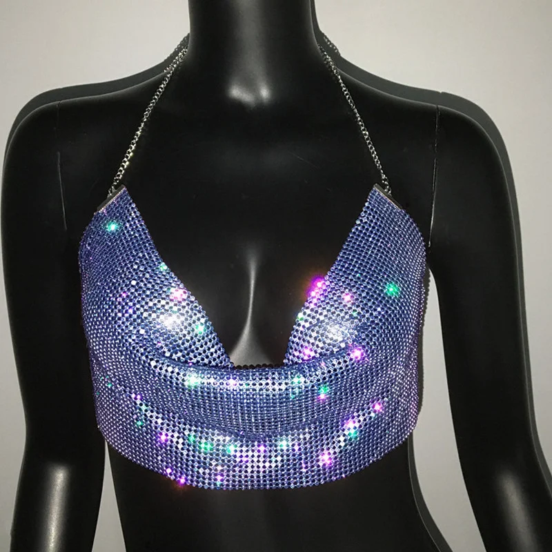 Budgetg Rhinestone Tank Tops For Women Sexy Deep V Neck Backless Crop Tops For Women Rave Party Nightclub Camisole Y2K New