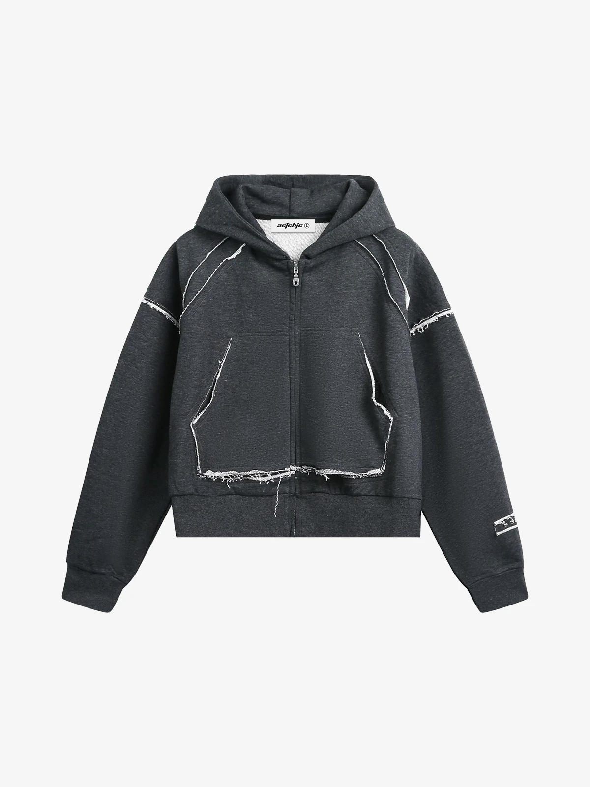 Dark Grey Actchic Raw Edge Deconstructed Zip-Up Hoodie Front
