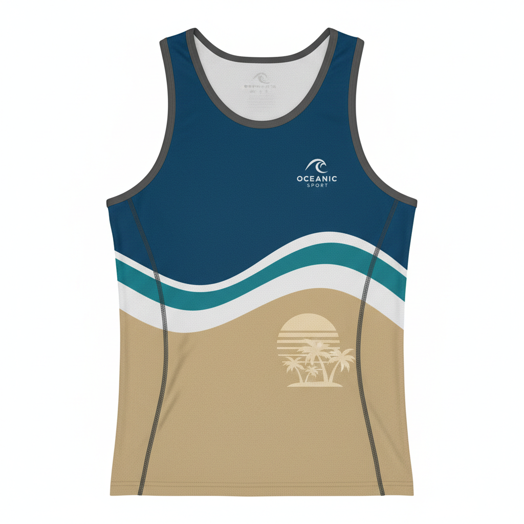 thesupersurf Oceanic Sport Tank Top with Tropical Sunset Design 