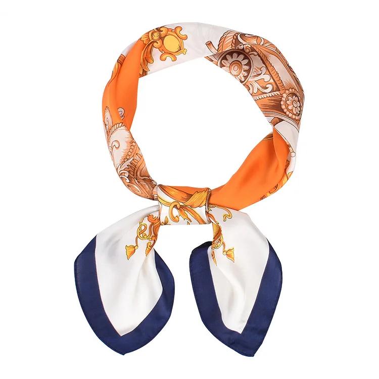 Fashion Orange Graphic Print Simulation Silk Scarf  Flycurvy [product_label]