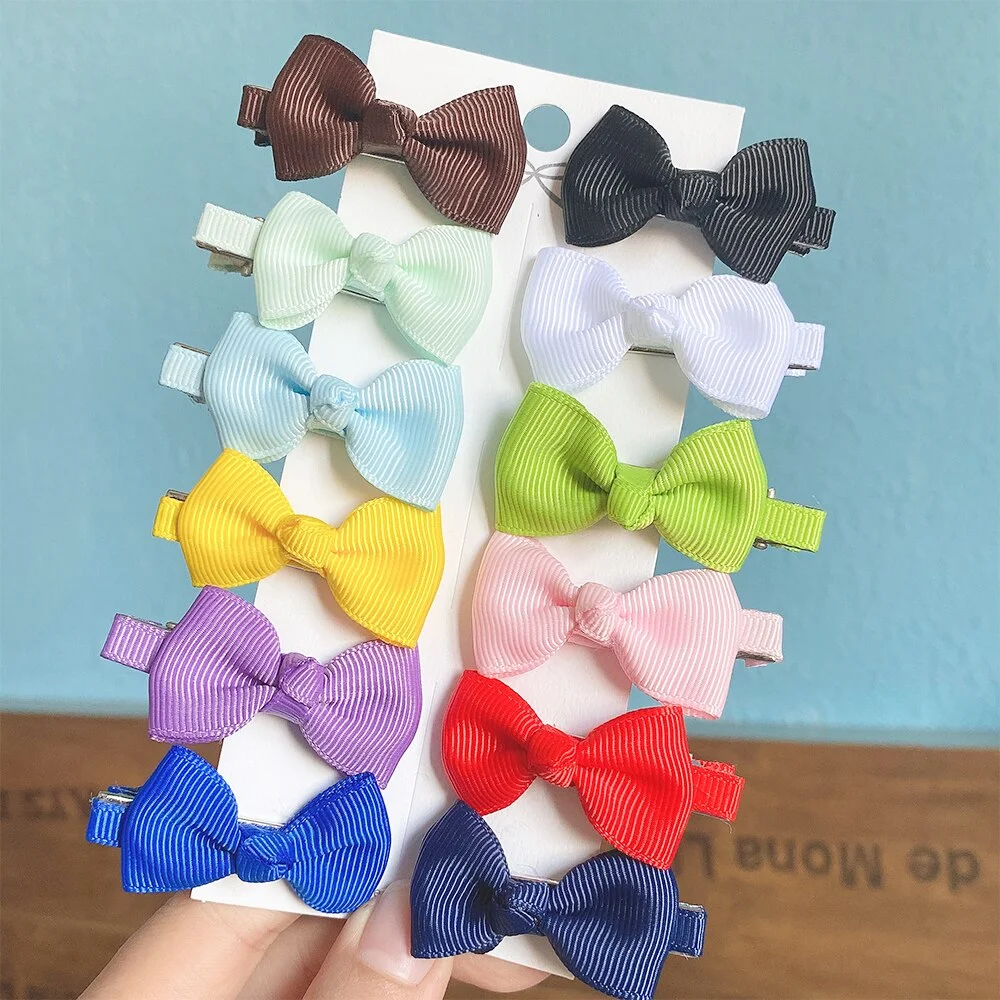 12Pcs/set Grosgrain Ribbon Bowknot Hairpins For Cute Girls Colorful BB Hair Clips Mini Barrettes Headwear Kids Hair Accessories