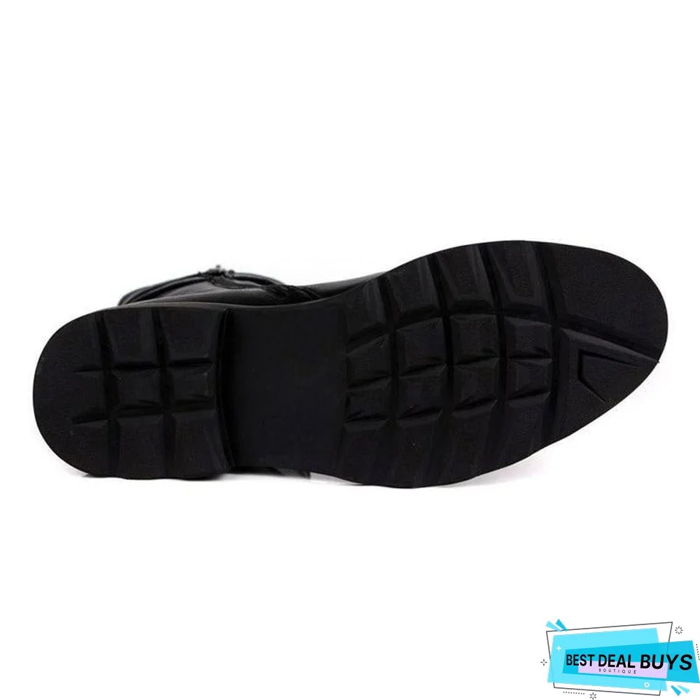 Buckle Design Mens Punk Motorcycle Boots Luxury Genuine Leather Flats Shoes Male High Top Casual Zip Boots