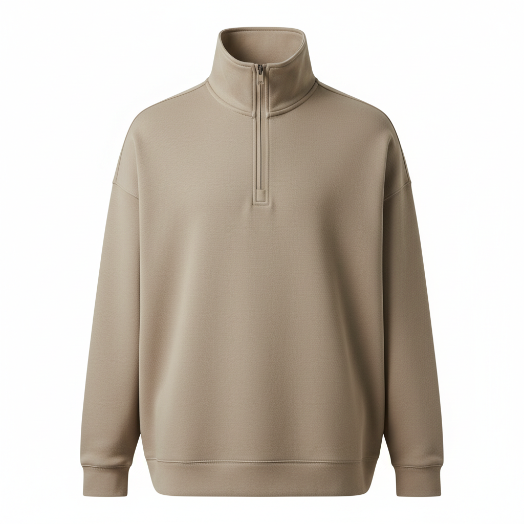 thesupersurf Casual Beige Half-Zip Sweatshirt 