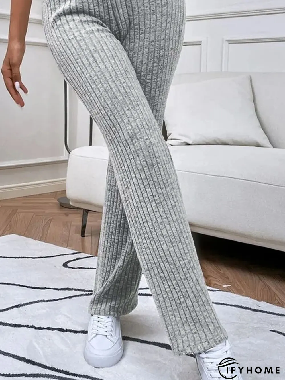 Casual Plain Texture High Waist Flare Leg Pants | IFYHOME