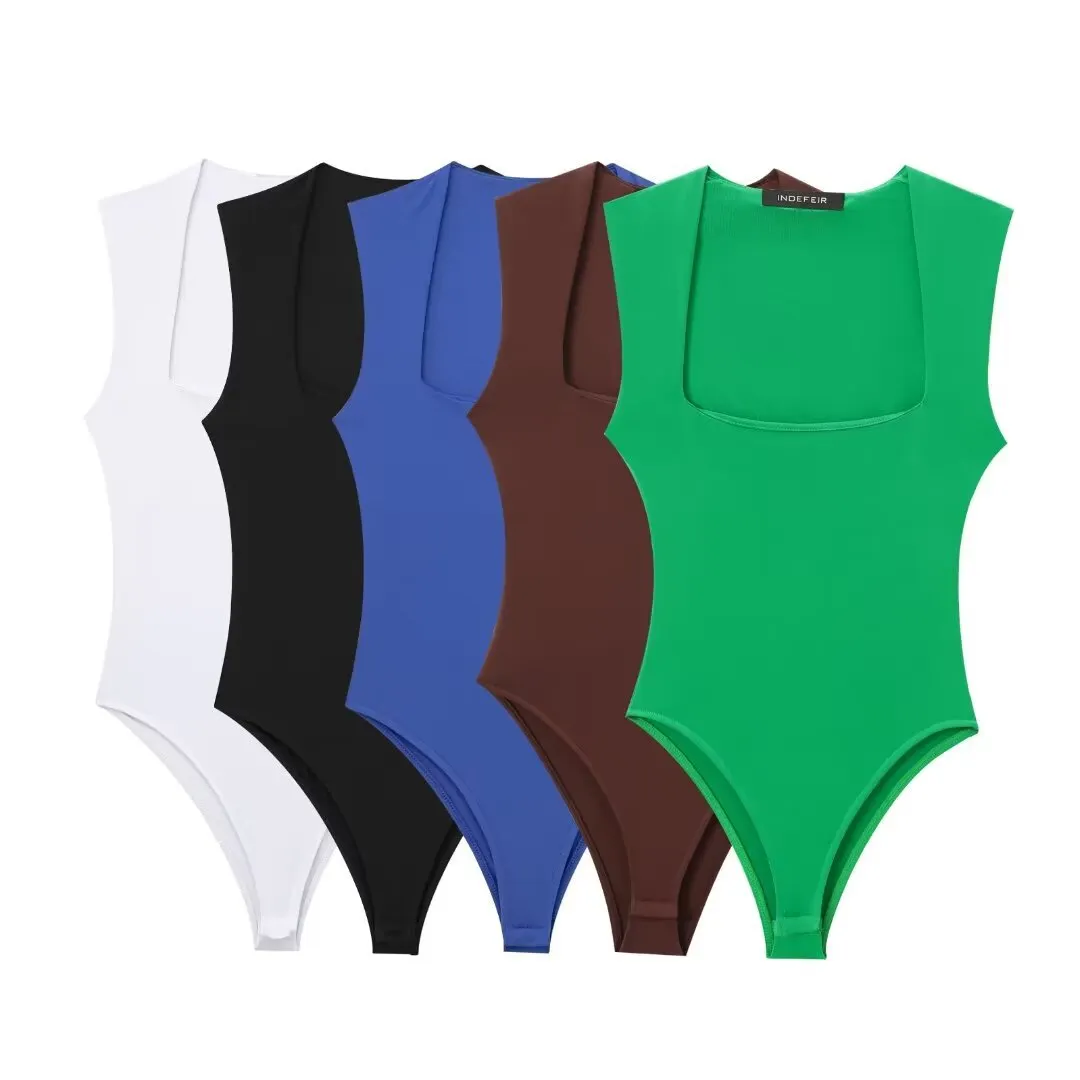 Brownm New Square Collar Solid Color Slim Sexy Sleeveless Jumpsuit 3905008