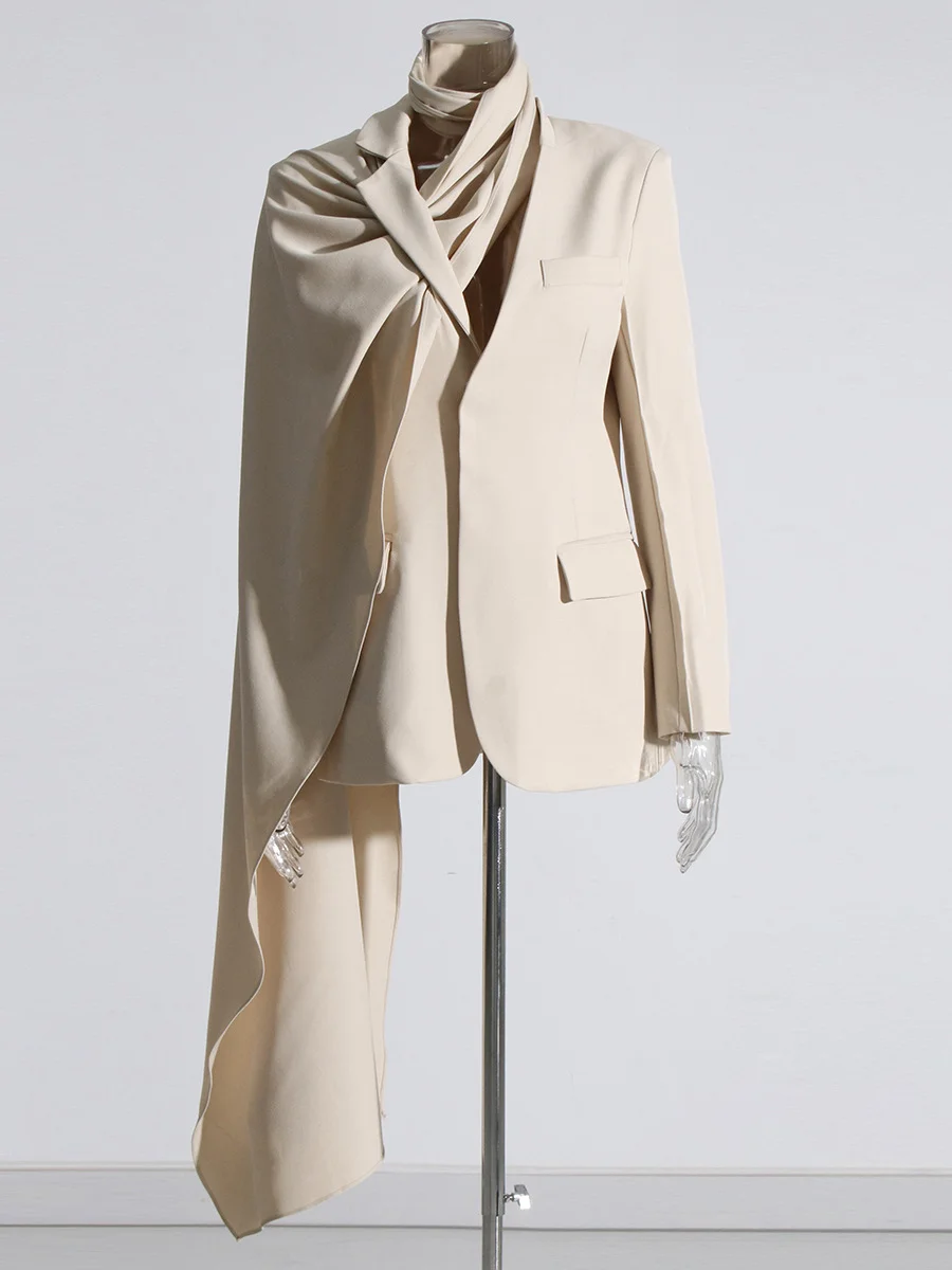 Woherb Woherb Personality Niche 2024 Autumn New Scarf Collar Hollow Out A Variety Of Wear Suit Pure Color Coat Female-Outfit Ideas