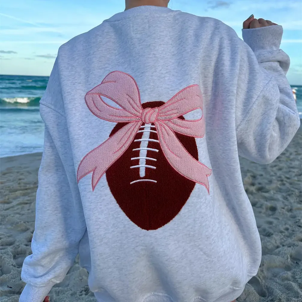 Parigaminghub costumes for womens carnival Women Game Day Embroidered Sweatshirts Long Sleeve Football Bows Pullover Tops Oversized Y2k Graphic Fall Clothes