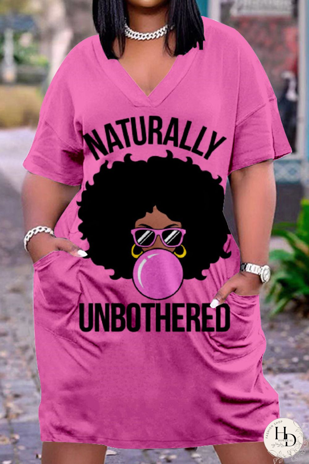 Multicolor Casual Street Print Patchwork V Neck Straight Dresses