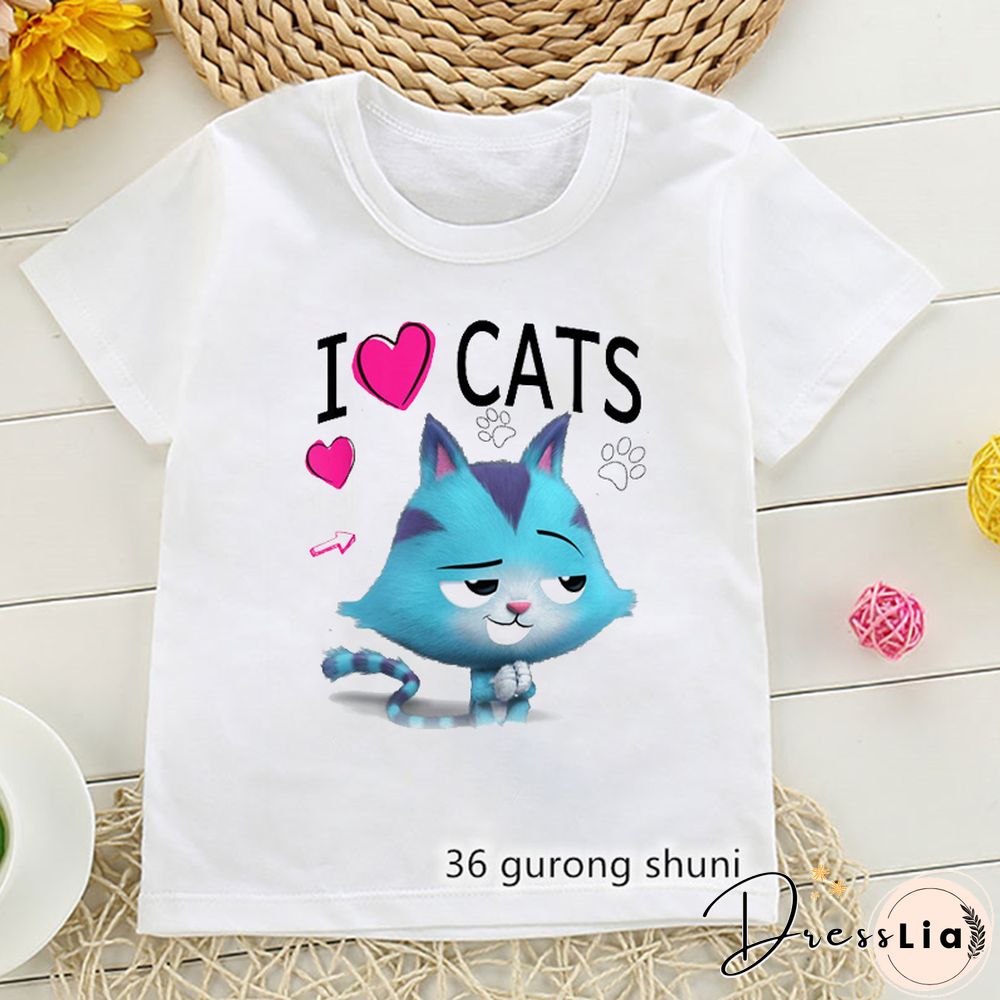 Kawaii Girls T Shirts Gabbys Doll House Cartoon Print Childrens Tshirt Summer Tee Girls Clothes White Camisole Tops