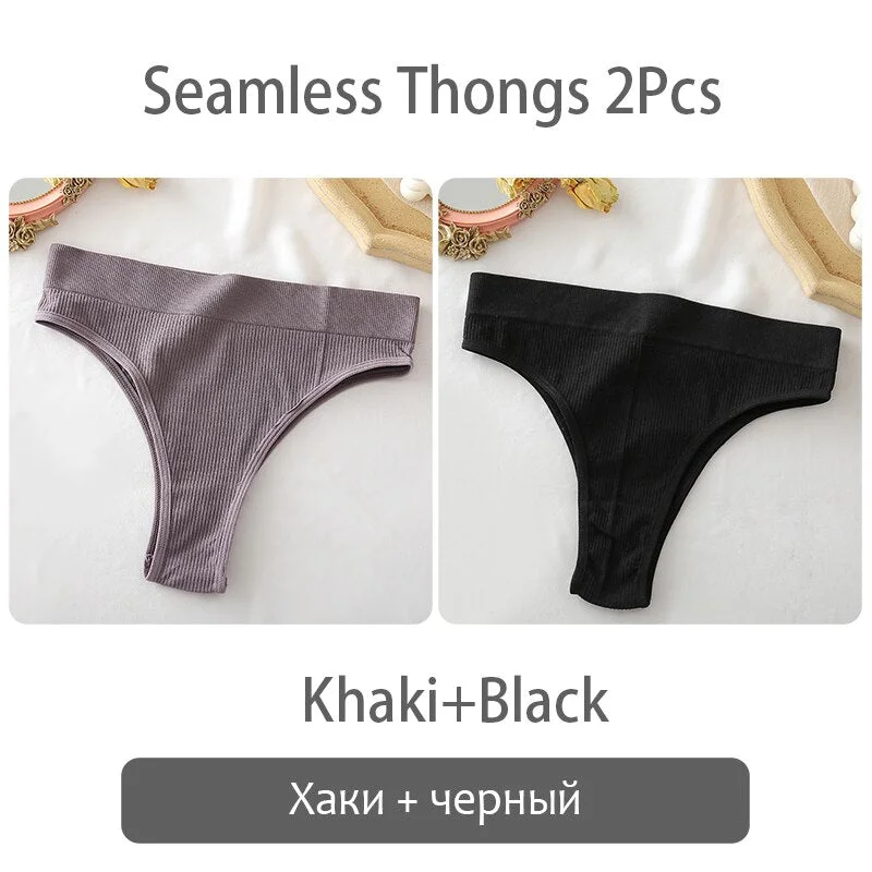 FINETOO Women Thong Panties Sexy Underwear Low Waist G-String Female Underpants Girls Thongs Solid T-back Seamless Lingerie S-XL