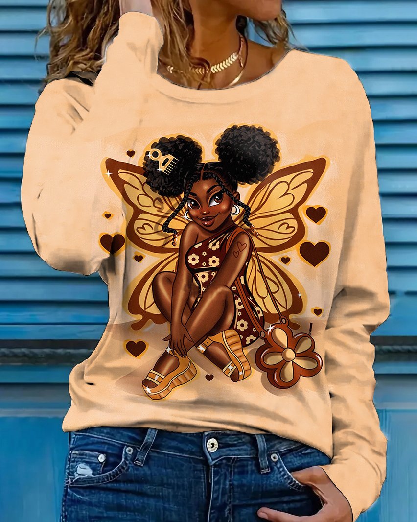 Butterfly Angel Brown Girl ⁣Long Sleeve T-shirt