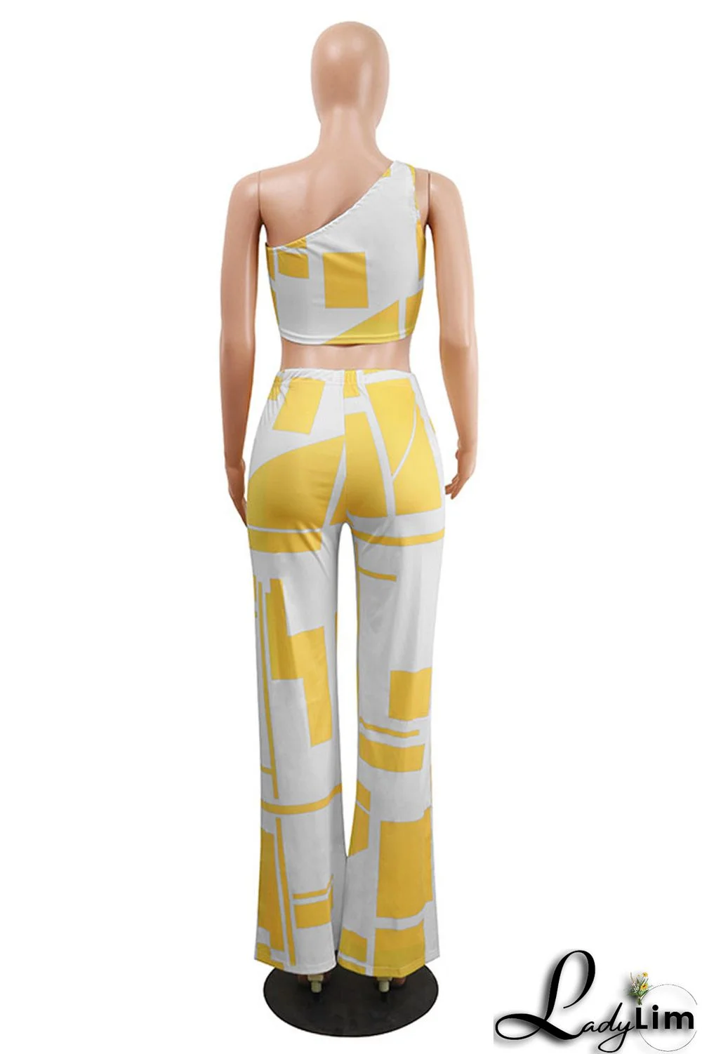 Black Sexy Casual Print Vests Pants One Shoulder Sleeveless Two Pieces