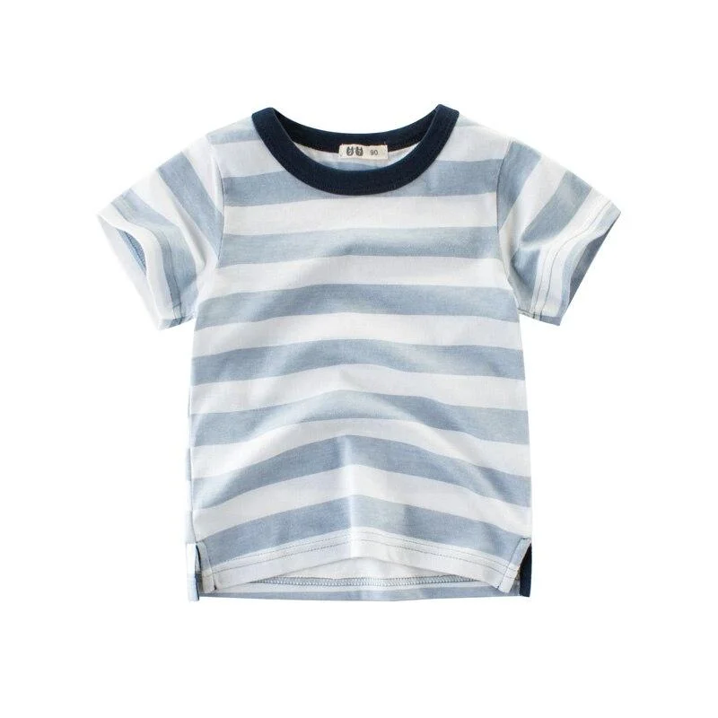 Kids Clothes Summer Children Stripe Short Sleeve T-shirts Tops Baby Boy Girl Pure Cotton Tees Clothing 2-8Y Kid Sport Outfit