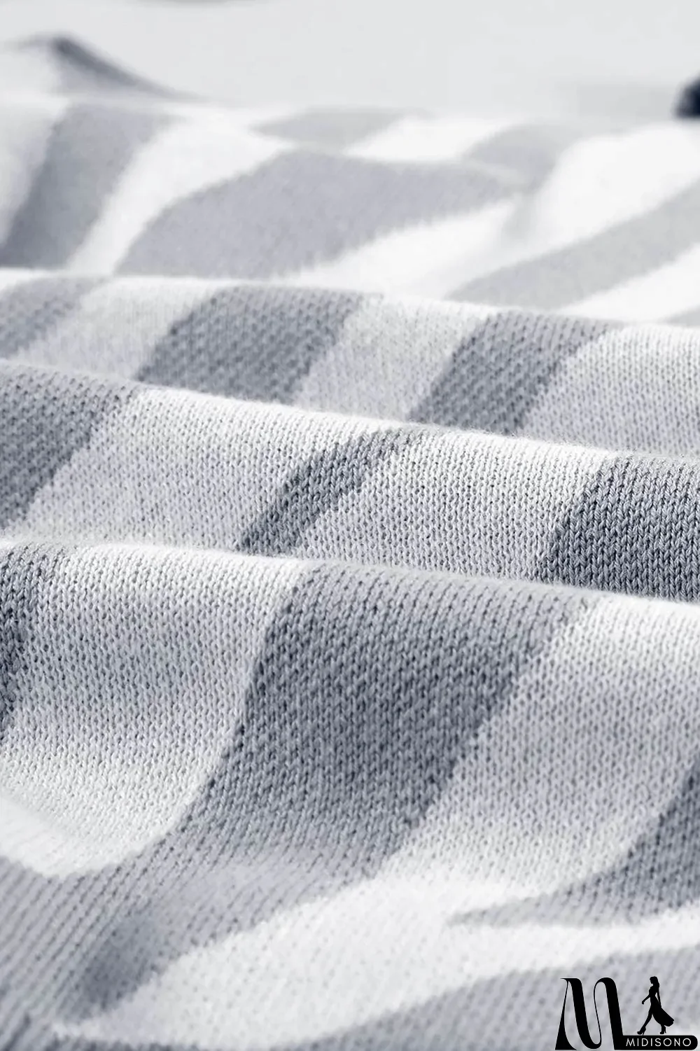 MidiSono - Gray Zebra Print Mock Neck Cold Shoulder Sweater