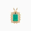 18K Yellow Gold 11ct Emerald Cut Lab Zambian Emerald Halo Pendant Necklace