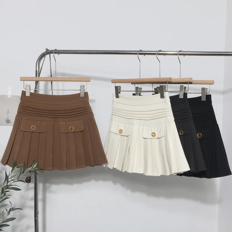 Uveng The Real Shot Of The Hairy Skirt Women's Autumn And Winter High-Waist A Word Small Incense Style Skirt Small Skirt 8262