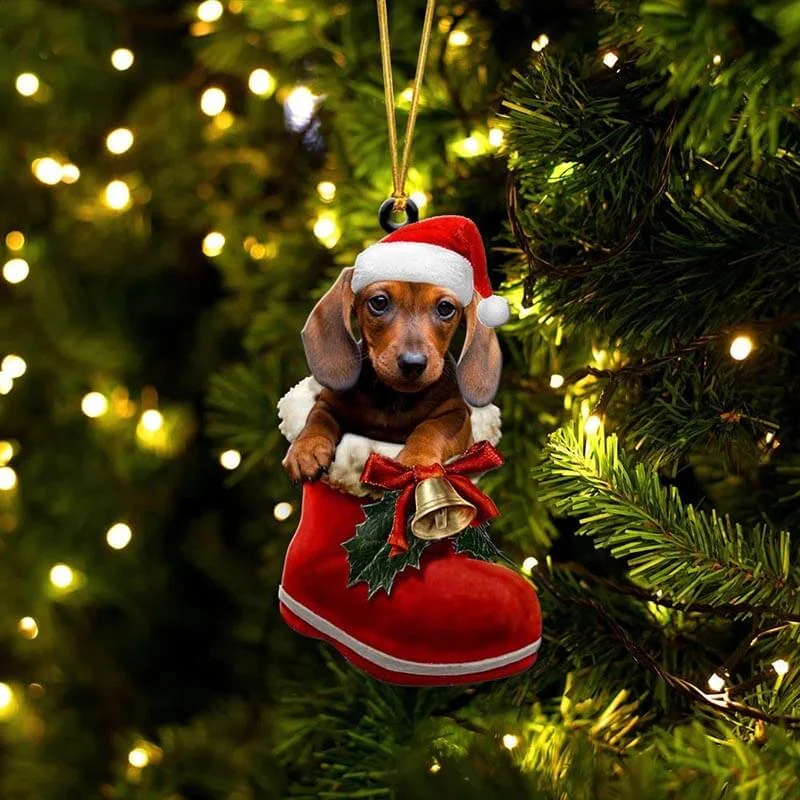 VigorDaily Dachshund In Santa Boot Christmas Hanging Ornament SB055