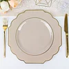 10 Pack | 11" Taupe Hard Plastic Baroque Dinner Plates with Gold Rim, Heavy Duty Disposable Dinnerware