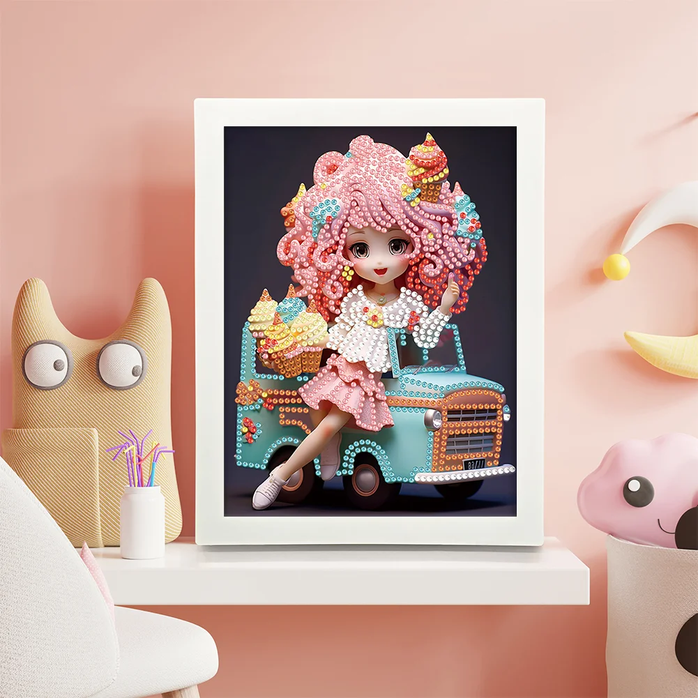 Diamond Painting - Partial Crystal Rhinestone Drill - Cartoon Girl(Canvas|15*20cm)【with Plastic Frame】