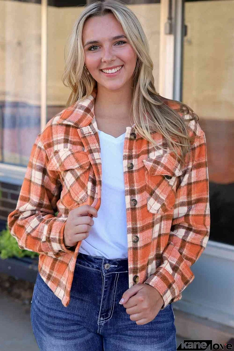 Plaid Collared Neck Button Down Jacket