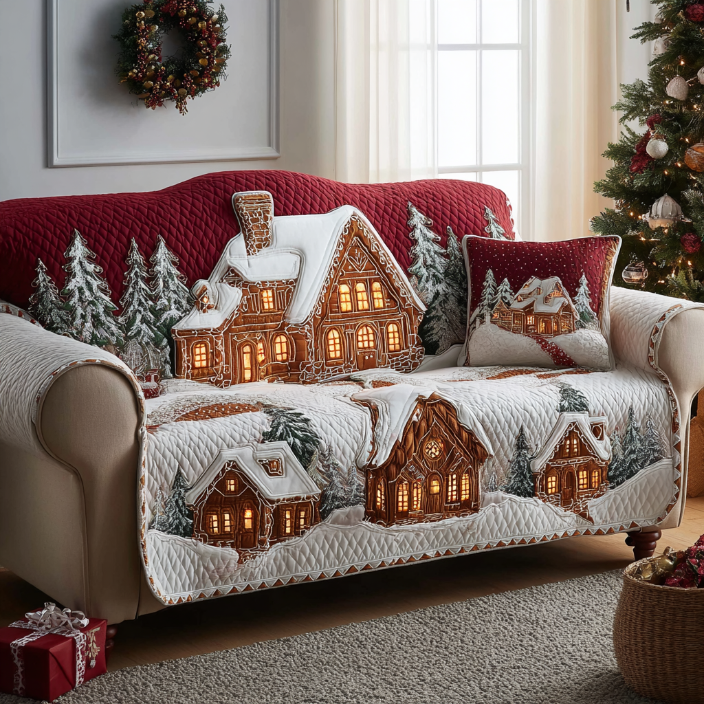 Winter Cottage Quilted Sofa Cover NCU0DK11476 everthome