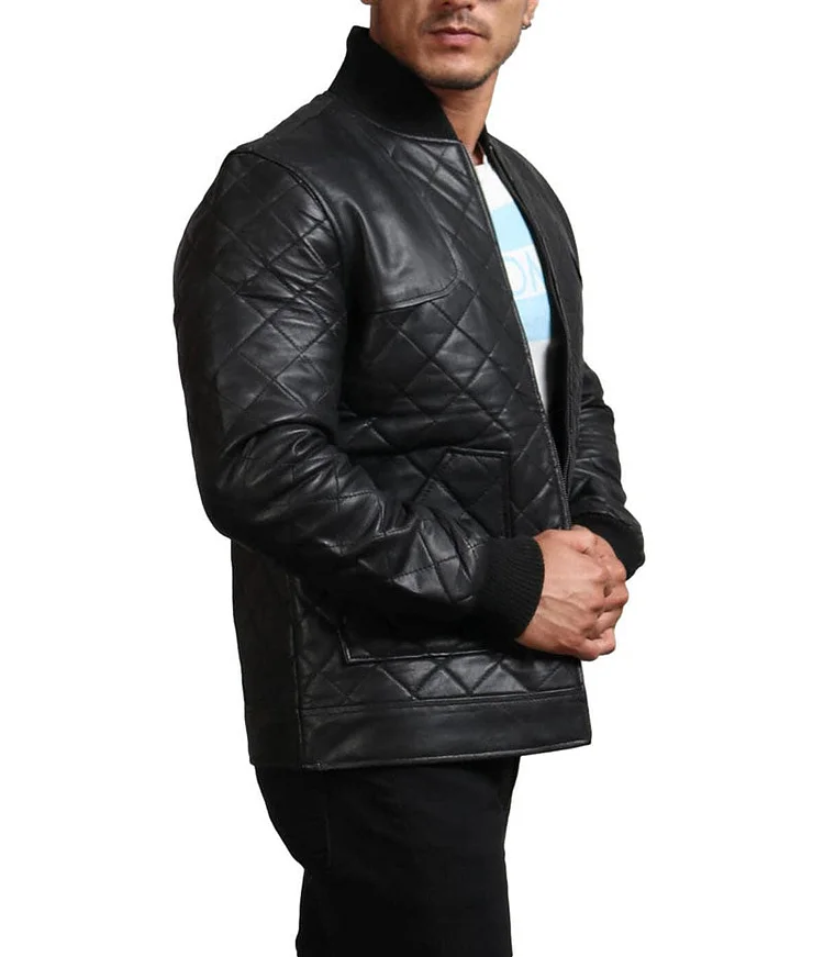 Mens Quilted Bomber Jacket Diamond Pattern